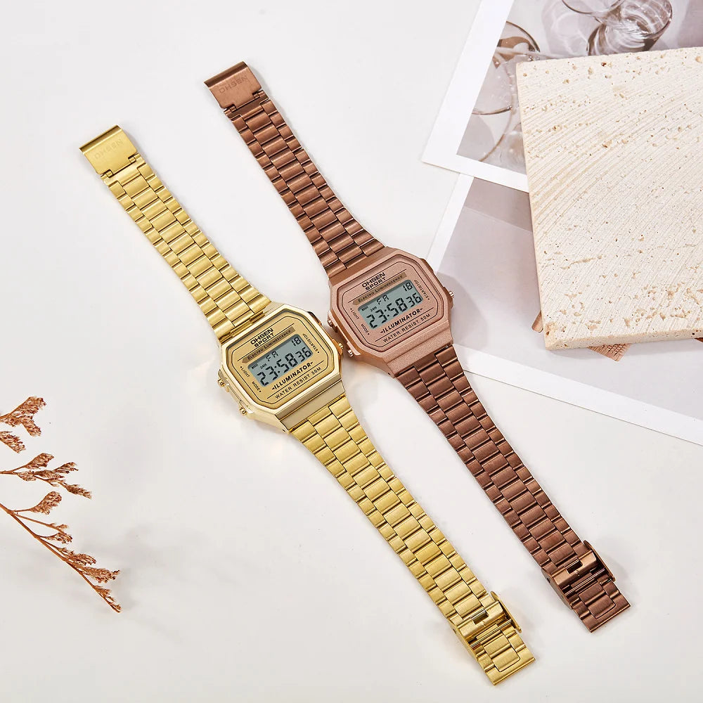 Digital Watches for Women Luxury Gold Ladies Sport Watch